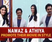 Nawazuddin Siddiqui and Athiya Shetty were spotted promoting their upcoming movie Motichoor Chaknachoor. Nawazuddin Siddiqui looked cool in a blue t-shirt and blue pants. He paired it up with a grey formal jacket. This is the first time Nawaz and Athiya will be working together. Athiya made her Bollywood debut with Sooraj Pancholi in Hero. Check out their video here.