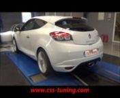CSS Performance (www.css-tuning.com) have done a stage 2 upgrade on a Renault Megane RS which has resulted in 316bhp and 485Nm of torque.nnThe upgrades consist of a Forge front-mounted intercooler, CSS Performance stage 2 ECU remap and a full turbo-back Milltek Sport exhaust system.