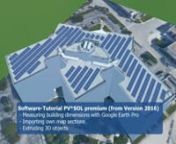Free trial versions:nhttp://www.valentin-software.com/services/fw/vm-se-en/dl-pvsolprem-ennnExcerpt of transcript:nnThis tutorial shows how quickly and easily you can create simple standard buildings and configure a photovoltaic system in PV*SOL premium 2016 without a costly local meeting. In this release, many time-consuming steps have been simplified, considerably accelerating the design process. This is achieved mainly through the new features