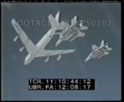 [1970s ca - Color, Cold War:F-15 Interception of TU-95 Soviet Bomber]nMontage:F-15 in hanger w/ canopy up, LS of hanger, MCU taxiing past w/ AK 084 on tail, runradar w/ positions; view out of canopy w/ reflections.n00:01:18t11:09:59Refueling tanker aircraft from below rear w/ boom extended.air to air of twoF-15 fighter planes; AK 098 refueling.Shot from several angles, over broken icetwo planes; radar w/ two contactsfrom various angles, CUs from below, tailF-15 alongside.n00: