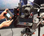 The Hong Kong based company ifootage is showing a 3-axis motion control system they say will be available in June.nnIt is based on the Shark Slider, which is an exceptionally smooth and well-built carbon fiber slider.They are already shipping the S1A1 motorized version, which does both slider moves and time lapse.nnNow they are adding the S1A2 two-axis motorized head, which gives 360-degree programmable movement. It uses a remote control that makes setting up an interview situation easy, with