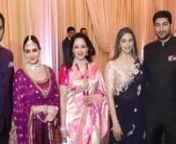 ‘Dream Girl’ Hema Malini turns 72! When Hemaji, daughters Esha, Ahana and sons-in-law got clicked together. The veteran actress was accompanied by Ahana Deol, son-in-law Vaibhav Vohra and Esha Deol with husband Bharat Takhtani at Isha Ambani and Anand Piramal&#39;s wedding reception in December 2018. The couples had chosen colour co-ordinated attires for the do. While Esha and her husband were in purple, Ahana and Vaibhav donned dark coloured attire. Hema Malini looked gorgeous as usual in a pin