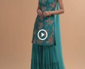 Teal Sharara Suit With Colorful Resham, Cut Dana And Moti Embroidered Spring Blossoms Online - Kalki Fashion