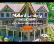 Search no more for the perfect Deep Creek Lake vacation rental! You’ve found Mallard Landing – a stunning Nordic log home with endless amenities in a prime location. Eight master suites, beautiful décor, easy water access, and exceptional outdoor living space make it the ideal place to enjoy quality time with family and friends. nnMallard Landing embodies the grandeur of a mountain lodge with a spacious main level that is highlighted by cathedral ceilings, hardwood floors, exposed beams, an
