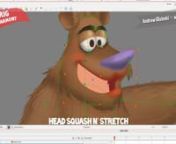 A fully-featured squash and stretch texture-enabled cartoon rig of a Bear I created in Toonboom Harmony. See Animation Here: (https://vimeo.com/andrewganimator/bearanimation)nFeatures include:n- Stretchable facial structure, dynamic cutters to allow for perspective changesn- Dynamic muscle expansion contraction for arms.n- Fully rigged belly, utilizing expressions and scripting in Harmonyn- Detached feet for better character planting.n- Easy to use