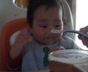 Yeah, it was rice cereal and breast milk (yum!) and not exactly solid per se, but still...nnFirst pass had mixed results. He spit most of it out and what he swallowed gave him the most vengeful gas I&#39;ve see in a child.