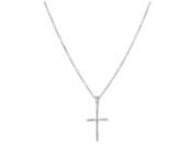 https://www.ross-simons.com/976087.htmlnnRS Pure. Modern designs that complete your outfit and complement your personality. Give your layered look some meaning with this dainty cross pendant necklace. The faithful symbol sparkle with diamond accents in polished sterling silver on a simple cable chain. Springring clasp, diamond-accented cross pendant necklace.