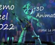 I&#39;m a recently graduated 3D animator looking for a job in the animation industry.nHere is an overview of some animations that I was able to realize at school and on my personal time.nnHope you enjoyed, feedback is much appreciated :)nnMail : mai.lm@outlook.frnnLinkedin : https://www.linkedin.com/in/ma%C3%AF-...nArtstation : https://www.artstation.com/shuugartnPortfolio : https://mailm75.wixsite.com/mailmnIntagram : https://www.instagram.com/shuugart/nnGraduation movie :nRigs : Eva GuerinnTexture