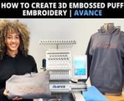 How to Create 3D Embossed Puff Embroidery &#124; Avancenn3D Puff embroidery can make any of your business&#39; apparel items look luxury and high end!nnIn this video, we show you how to create a reverse puff embroidery design that adds texture and depth to your creations.nnTo create this look, we used the following items:nn- Avance Embroidery Machine: https://avance-emb.com/n- Mesh Fusible Backing: https://colmanandcompany.com/MESH-FUS...n- Tear Away Backing: https://colmanandcompany.com/1525-19X...n- Em