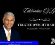 In lieu of flowers, please make a donation to One Ebenezer www.1ebenezer.org in honor of TRUSTEE DWIGHT RAIFORD.nCelebration of Life will be live streamed: https://www.ebenezeratl.org/watch-us-live/nBorn in Burlington, North Carolina, in 1949, the youngest of Otis and Beulah Lee Baskett Raiford&#39;s four sons, William Dwight Raiford was both typical and extraordinary. Dwight grew up in the last decade of Jim Crow segregation, attending Black schools for most of his childhood. Teachers took notice o