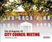 AGENDAnCITY OF AUGUSTAnCouncil MeetingnMonday, November 15, 2021n7:00 P.M.nnA.tCALL TO ORDERnnB.tPLEDGE OF ALLEGIANCEnnC.tPRAYERnGene Kaufman, GracePointe ChurchnnD.tMINUTES (1:39)nn1.tCITY COUNCIL MEETING MINUTESntApproval of minutes for the November 1, 2021 City Council meeting.nnta)tCouncil Motion/VotennE.tAPPROPRIATION ORDINANCE ntn1.tORDINANCE(S) (2:03)ntConsider approval of Appropriation Ordinance #11 dated November 10, 2021.ntnta)tCouncil Motion/VotenttnF.tVISITORSn n1.tJayme Chapin, repr