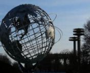 -- http://MovingPostcard.com --nFlushing Meadows Corona Park in Queens hosted the World Fair in 1939/40 and 1964/65 and still features several iconic and slightly extraterrestrial seeming structures left from those fairs. Among them are the unisphere, the observation towers, the time capsule and several pavilions.nnThis park is also the home of the US Open Tennis Tournament and the Mets baseball team and several museums. But I focused on the cool spacey structures and some of the skaters and cat