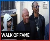 Dr. Dre honored with Hollywood star ceremony&#60;br/&#62;&#60;br/&#62;At nearly 60, Dr. Dre, a big name in hip hop music, receives a star on Hollywood Boulevard&#39;s Walk of Fame. Hundreds of fans and famous collaborators like Snoop Dogg, Eminem, and 50 Cent were there to celebrate with him.&#60;br/&#62;&#60;br/&#62;Video by AFP&#60;br/&#62;&#60;br/&#62;Subscribe to The Manila Times Channel - https://tmt.ph/YTSubscribe &#60;br/&#62; &#60;br/&#62;Visit our website at https://www.manilatimes.net &#60;br/&#62; &#60;br/&#62;Follow us: &#60;br/&#62;Facebook - https://tmt.ph/facebook &#60;br/&#62;Instagram - https://tmt.ph/instagram &#60;br/&#62;Twitter - https://tmt.ph/twitter &#60;br/&#62;DailyMotion - https://tmt.ph/dailymotion &#60;br/&#62; &#60;br/&#62;Subscribe to our Digital Edition - https://tmt.ph/digital &#60;br/&#62; &#60;br/&#62;Check out our Podcasts: &#60;br/&#62;Spotify - https://tmt.ph/spotify &#60;br/&#62;Apple Podcasts - https://tmt.ph/applepodcasts &#60;br/&#62;Amazon Music - https://tmt.ph/amazonmusic &#60;br/&#62;Deezer: https://tmt.ph/deezer &#60;br/&#62;Tune In: https://tmt.ph/tunein&#60;br/&#62; &#60;br/&#62;#TheManilaTimes&#60;br/&#62;#tmtnews&#60;br/&#62;#drdre&#60;br/&#62;#hollywood