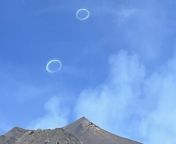 These incredible pictures show Europe&#39;s largest active volcano putting on a rare and spectacular &#39;smoke ring&#39;display.&#60;br/&#62;&#60;br/&#62;Holidaymakers caught the moment Mount Etna in Sicily, Italy blew rare volcanic vortex rings into the sky.&#60;br/&#62;&#60;br/&#62;The phenomenon happens when rings made of vapour are generated by the release of rapid gas and comes after the opening of a new circular crater.&#60;br/&#62;&#60;br/&#62;The circular rings can be seen in the sky above the tourists and volcano at 1pm in the afternoon.&#60;br/&#62;&#60;br/&#62;Juliet and Richard, from London, were holidaying in Sicily with their two young sons when they witnessed the rings on April 5.