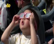 In New York, people gathered on top and around the Intrepid Museum, a massive aircraft carrier docked in midtown, to view the partial eclipse, which graced many states along its path of totality. New Yorkers got to experience the rare event which peaked at 89% totality at 3:25 p.m. local time. Yair Ben-Dor has more.