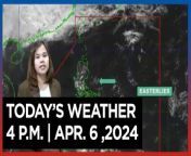 Today&#39;s Weather, 4 P.M. &#124; Apr. 6, 2024&#60;br/&#62;&#60;br/&#62;Video Courtesy of DOST-PAGASA&#60;br/&#62;&#60;br/&#62;Subscribe to The Manila Times Channel - https://tmt.ph/YTSubscribe &#60;br/&#62;&#60;br/&#62;Visit our website at https://www.manilatimes.net &#60;br/&#62;&#60;br/&#62;Follow us: &#60;br/&#62;Facebook - https://tmt.ph/facebook &#60;br/&#62;Instagram - https://tmt.ph/instagram &#60;br/&#62;Twitter - https://tmt.ph/twitter &#60;br/&#62;DailyMotion - https://tmt.ph/dailymotion &#60;br/&#62;&#60;br/&#62;Subscribe to our Digital Edition - https://tmt.ph/digital &#60;br/&#62;&#60;br/&#62;Check out our Podcasts: &#60;br/&#62;Spotify - https://tmt.ph/spotify &#60;br/&#62;Apple Podcasts - https://tmt.ph/applepodcasts &#60;br/&#62;Amazon Music - https://tmt.ph/amazonmusic &#60;br/&#62;Deezer: https://tmt.ph/deezer &#60;br/&#62;Tune In: https://tmt.ph/tunein&#60;br/&#62;&#60;br/&#62;#themanilatimes&#60;br/&#62;#WeatherUpdateToday &#60;br/&#62;#WeatherForecast&#60;br/&#62;