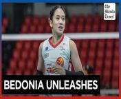 PLDT beats Strong Group in straight sets&#60;br/&#62;&#60;br/&#62;One of PLDT’s second stringers Kiesha Bedonia leads the High Speed Hitters with her 16-point outing to defeat the Strong Group Athletics (SGA) via sweep, 25-12, 25-21, 25-17, in the Premier Volleyball League (PVL) 2024 All-Filipino Conference on Tuesday, April 9, 2024. The former FEU volleyball player shared that she will not waste the chance that coach Rald Ricafort gave to her to play inside the court. With this win, PLDT is tied with Choco Mucho at the top with a 7-1 win-loss record.&#60;br/&#62;&#60;br/&#62;Video by Nicole Anne D.G. Bugauisan &#60;br/&#62;&#60;br/&#62;Subscribe to The Manila Times Channel - https://tmt.ph/YTSubscribe &#60;br/&#62;&#60;br/&#62;Visit our website at https://www.manilatimes.net &#60;br/&#62;&#60;br/&#62;Follow us: &#60;br/&#62;Facebook - https://tmt.ph/facebook &#60;br/&#62;Instagram - https://tmt.ph/instagram &#60;br/&#62;Twitter - https://tmt.ph/twitter &#60;br/&#62;DailyMotion - https://tmt.ph/dailymotion &#60;br/&#62;&#60;br/&#62;Subscribe to our Digital Edition - https://tmt.ph/digital &#60;br/&#62;&#60;br/&#62;Check out our Podcasts: &#60;br/&#62;Spotify - https://tmt.ph/spotify &#60;br/&#62;Apple Podcasts - https://tmt.ph/applepodcasts &#60;br/&#62;Amazon Music - https://tmt.ph/amazonmusic &#60;br/&#62;Deezer: https://tmt.ph/deezer &#60;br/&#62;Tune In: https://tmt.ph/tunein&#60;br/&#62;&#60;br/&#62;#TheManilaTimes&#60;br/&#62;#tmtnews&#60;br/&#62;#kieshabedonia&#60;br/&#62;#pvl2024&#60;br/&#62;#pldthighspeedhitters