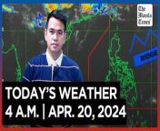 Today&#39;s Weather, 4 A.M. &#124; Apr. 20, 2024&#60;br/&#62;&#60;br/&#62;Video Courtesy of DOST-PAGASA&#60;br/&#62;&#60;br/&#62;Subscribe to The Manila Times Channel - https://tmt.ph/YTSubscribe &#60;br/&#62;&#60;br/&#62;Visit our website at https://www.manilatimes.net &#60;br/&#62;&#60;br/&#62;Follow us: &#60;br/&#62;Facebook - https://tmt.ph/facebook &#60;br/&#62;Instagram - Ahttps://tmt.ph/instagram &#60;br/&#62;Twitter - https://tmt.ph/twitter &#60;br/&#62;DailyMotion - https://tmt.ph/dailymotion &#60;br/&#62;&#60;br/&#62;Subscribe to our Digital Edition - https://tmt.ph/digital &#60;br/&#62;&#60;br/&#62;Check out our Podcasts: &#60;br/&#62;Spotify - https://tmt.ph/spotify &#60;br/&#62;Apple Podcasts - https://tmt.ph/applepodcasts &#60;br/&#62;Amazon Music - https://tmt.ph/amazonmusic &#60;br/&#62;Deezer: https://tmt.ph/deezer &#60;br/&#62;Tune In: https://tmt.ph/tunein&#60;br/&#62;&#60;br/&#62;#TheManilaTimes&#60;br/&#62;#WeatherUpdateToday &#60;br/&#62;#WeatherForecast