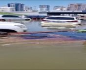 Sharjah Residents in flooded areas notice oil slick for over 2 kilometers in accumulated water from spray water
