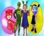 Diana and Roma turned into cartoon characters. Kids pretend play with surprise eggs and open toys Vampirina and PJ Masks.