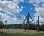 The stunning &#39;Let The Dance Begin&#39; metal sculptures of Irish traditional musicians in the town of Strabane in County Tyrone, Ireland. The work consisting of five 18 foot figures was created by artist Maurice Harron and is known affectionately in Ireland as &#39;The Tinnies&#39;.