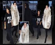 Bianca Censori is being conservative for the kids.&#60;br/&#62;&#60;br/&#62;The model – who is known to flash her figure in scantily clad looks – bundled up in a fur coat while out to dinner with her husband, Kanye West, and his daughter North (whom he shares with ex-wife Kim Kardashian) Saturday night.&#60;br/&#62;&#60;br/&#62;Censori turned heads in the oversized thick beige coat, which she paired with black leggings and pointed high heels for dinner at Nobu in Beverly Hills, Calif. Her hair was slicked back in her usual low bun.&#60;br/&#62;