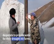 In the Tian-Shan mountains of Kyrgyzstan, villagers have built an artificial glacier to provide water for their drought-hit farms. By re-directing water from the mountain&#39;s peaks, the glacier replaces natural glaciers, the main water source for the region, which are slowly disappearing due to global warming.