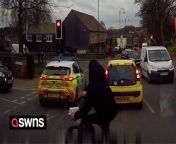Dashcam footage show bike-riding youths chucking FOOD - at a police car.&#60;br/&#62;&#60;br/&#62;The bizarre incident unfolded on Bradford Road in Cleckheaton at around 4:40pm on March 4.&#60;br/&#62;&#60;br/&#62;The man who made the recording, who wished to remain anonymous, said: “I was in disbelief. The police just seemed to ignore them.&#60;br/&#62;&#60;br/&#62;&#92;