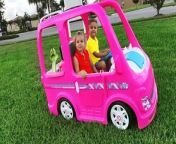 Diana with her brother go Camping in their Power Wheels Barbie camper van! The children wanted to make a picnic themselves, but incredible events happen to them. Amazing Camping adventure with Barbie car!