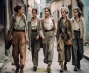 Prompt Midjourney : four european women with different hairstyles in khaki clothes walking through postapocalyptic city --ar 3:2 --v 5.0