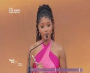 Watch as actress, singer &amp; &#039;Black Women In Hollywood honoree Halle Bailey gives her acceptance speech.