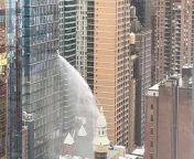 A huge jet of water spewed from a New York City high rise on Thursday morning.;;Footage posted to the Citizen social media app showed the massive jet of water bursting from a building in Hell’s Kitchen, on West 42nd Street and 8th Avenue, just before noon.;;FDNY told the New York Post they were responding to a water leak and that no injuries had been reported.;;According to a post on Citizen the water had been turned off by around 12:15pm, indicating the leak lasted for around 25-30 minutes.