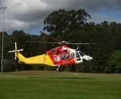 Westpac Rescue Helicopter lands at Southern Cross University as part of a schools visit to Trinity Catholic College.