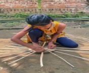 Hardworking Girl Making Bamboo Basket in Village from batroom village