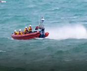Incredible footage shows RNLI heroes rescuing a humpback whale - entangled in a lobster rope line. &#60;br/&#62;&#60;br/&#62;The large mammal with a distinctive white tail, which had been seen locally in Cornwall months before and named Ivy, had sadly become trapped in lobster pot lines in Mount&#39;s Bay, West Cornwall.&#60;br/&#62;&#60;br/&#62;Four rescuers from the RNLI managed to free the humpback whale after a rescue mission that took around 30 minutes on choppy seas.