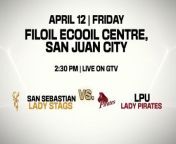 Catch the game between the San Sebastian Lady Stags and the LPU Lady Pirates today, April 12, at 2:30 p.m. live on GTV!&#60;br/&#62;