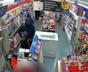CCTV video shows the moment three armed robbers threatened a shopkeeper with a BB gun and a knife and tried to rip out the till.