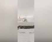 Planes battled through flash floods at the Dubai International Airport on Tuesday 16 April, as heavy rain battered the United Arab Emirates.Footage shows a Boeing 737 operated by Fly Dubai powering through the deluge on the runway. The airport temporarily diverted all inbound flights and cancelled takeoffs.A spokesman said: &#039;The airport is working hard with its response teams and service partners to restore normal operations and minimise inconvenience to our customers. We urge guests to check directly with the airline to obtain the latest information on the status of their flight, allow significant extra travel time to the airport and use the Dubai metro where possible.&#039;Officials said in Oman, nine schoolchildren and their driver died on Sunday when their vehicle was washed away by the floodwaters in Samad A&#039;Shan.The National Emergency, Crisis and Disaster Management Authority (NCEMA) told residents to leave the safety of their homes only in &#039;cases of extreme necessity&#039;.The authority also advised motorists to park vehicles in &#039;distant, safe, and elevated locations away from areas prone to flooding&#039;.
