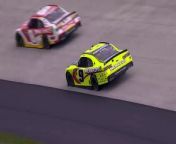 As racing resumes after a brief rain delay, Brandon Jones goes for a spin after AJ Allmendinger got loose and made contact with No. 9 Chevrolet at Dover Motor Speedway.