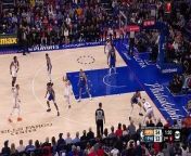 The Knicks star ends the first half of Game 3 against the 76ers with a massive dunk over Joel Embiid