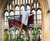 Students at the University of Cambridge have set up an encampment outside King&#39;s College in protest of Israel-Gaza conflict today.&#60;br/&#62;&#60;br/&#62;The students set up tents and banners on the lawn outside King&#39;s College, along King&#39;s Parade, calling on the university to disclose its investments in Israel.&#60;br/&#62;&#60;br/&#62;A food station, tent to make placards and banners, makeshift toilet have been set up in the encampment which currently holds around 30 tents.&#60;br/&#62;&#60;br/&#62;Video filmed 07/05/24.